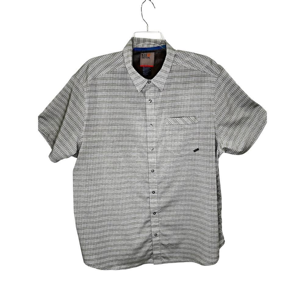 Mens 5.11 Tactical Snap Front Gray Plaid Shirt Short Sleeve Polyester Work  2XL